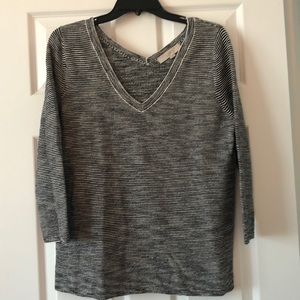 LOFT black and white stripe double v neck sweater